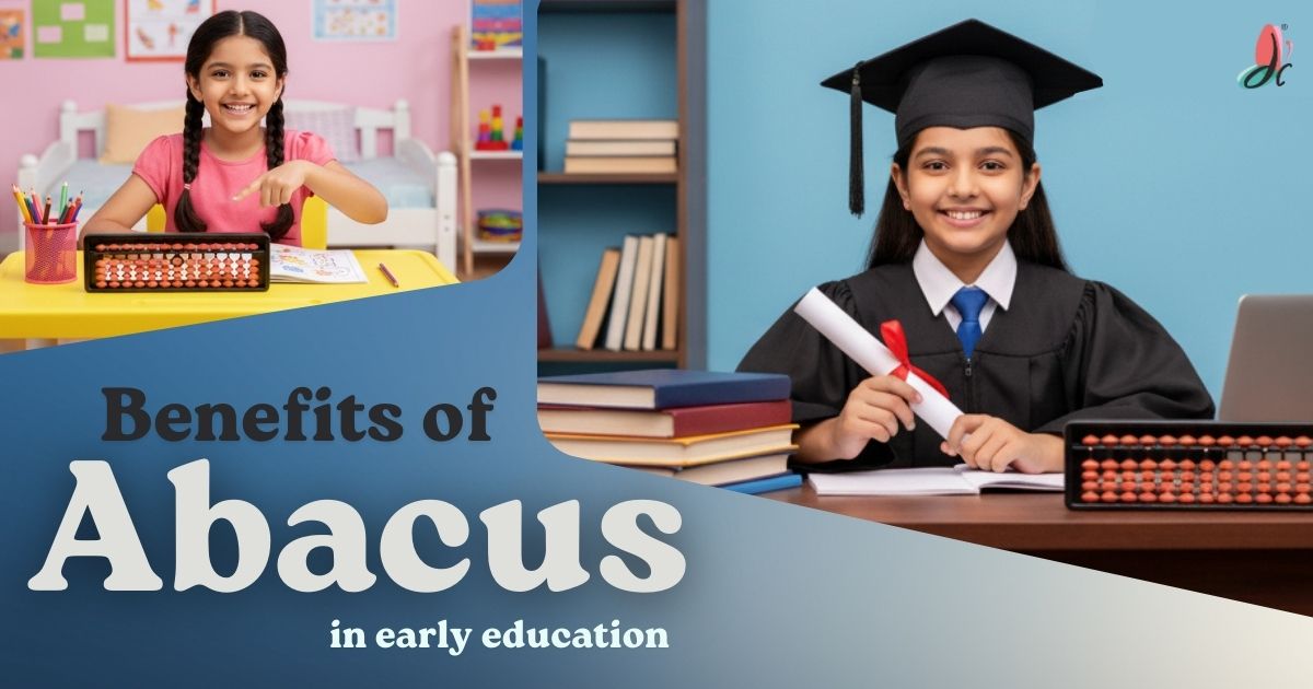 Young child using a abacus during early education class to improve mental math and focus
