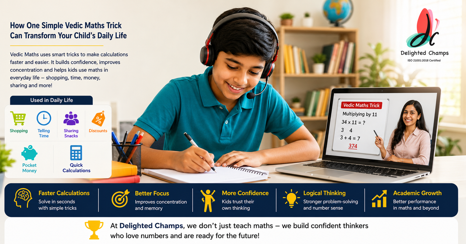 Want to increase your kid's mathematical skills through Online Vedic Maths Classes Near Me? Know how Delighted Champs can teach your children fast and engaging mathematics.